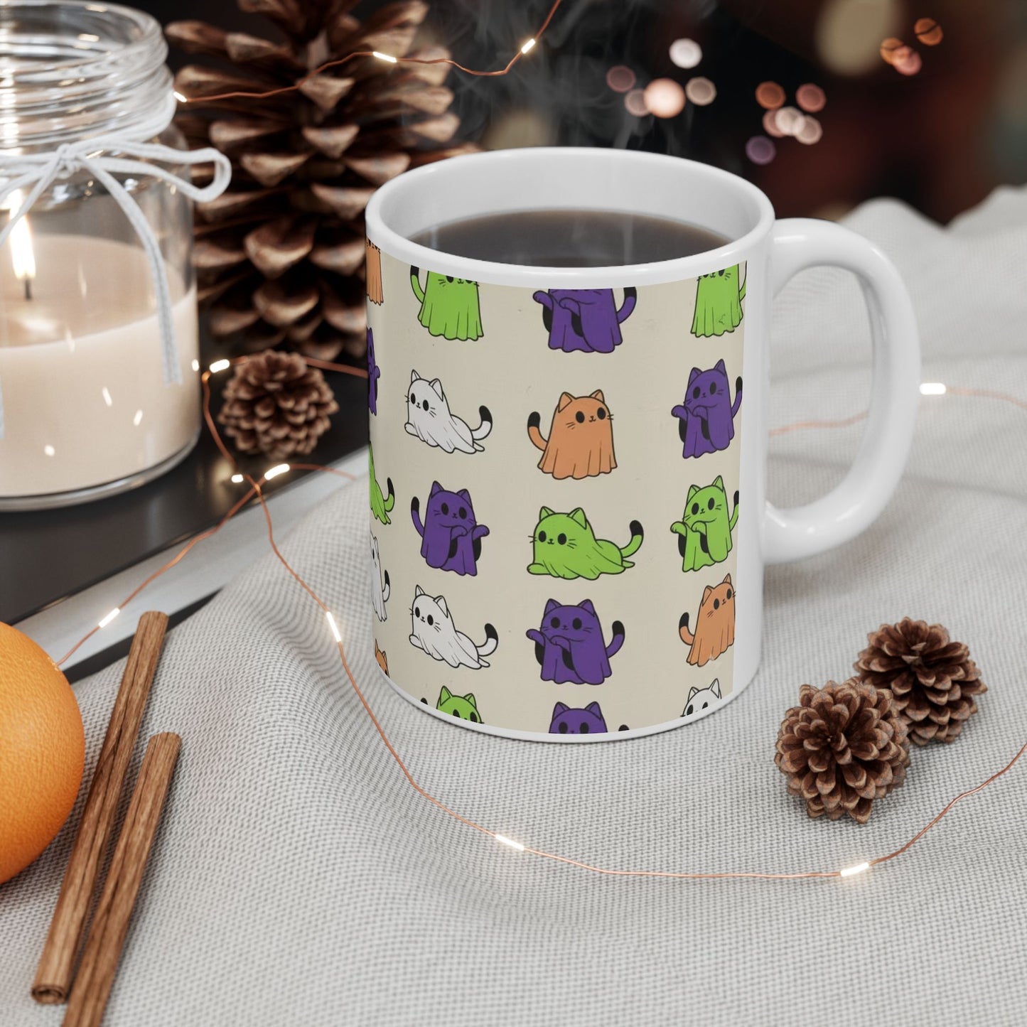 Colorful Ghost Cat Mug