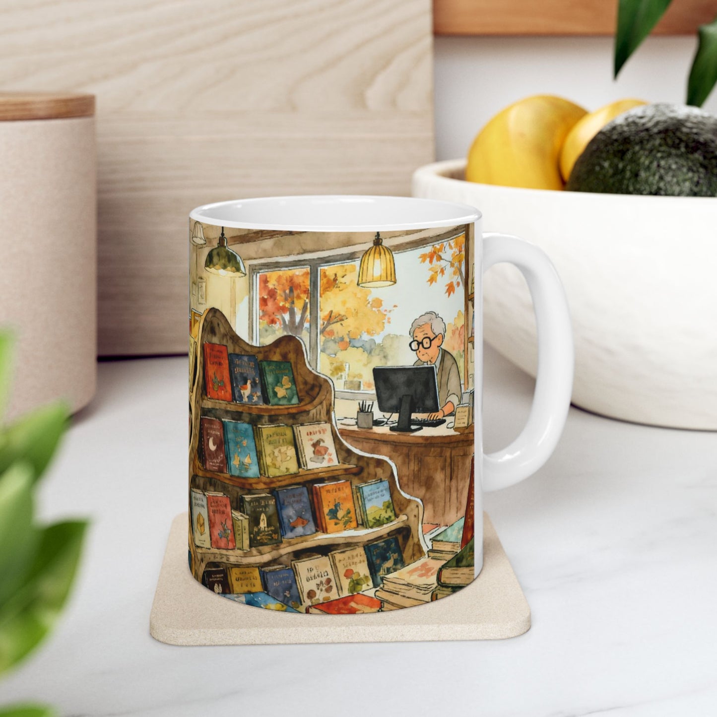 Cozy Bookshop Cat Mug