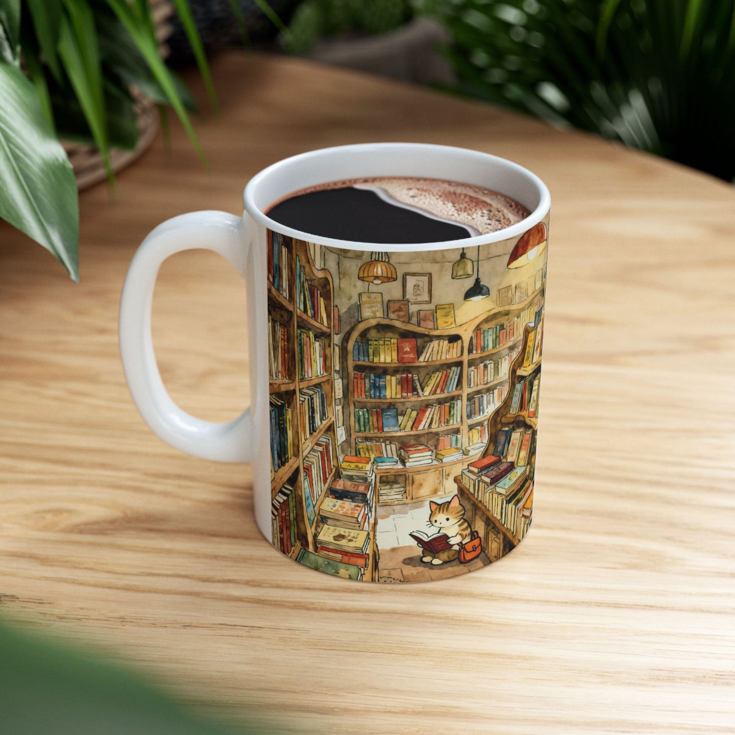 Cozy Bookshop Cat Mug