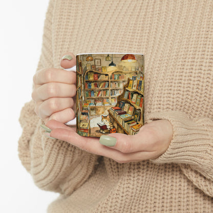 Cozy Bookshop Cat Mug