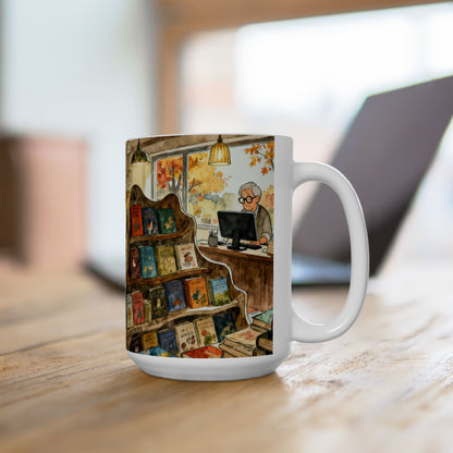 Cozy Bookshop Cat Mug