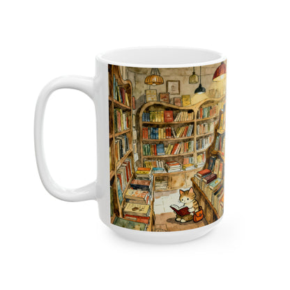 Cozy Bookshop Cat Mug