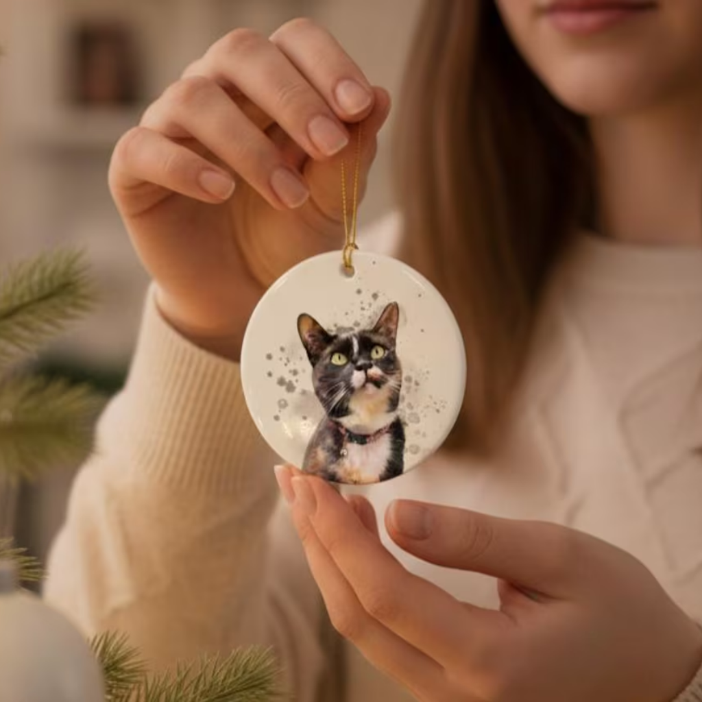 Custom Watercolor Cat Memorial  Ornament