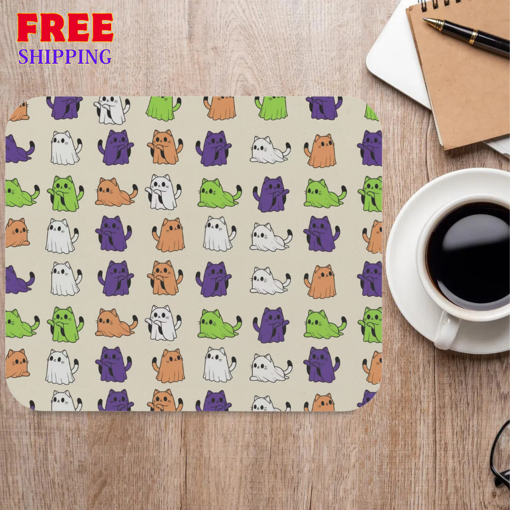 Playful Cat Ghosts Mouse Pad