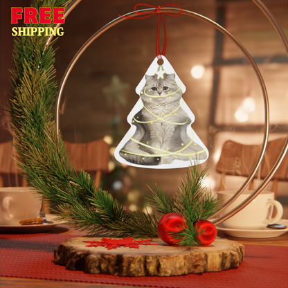 Custom Cat Christmas Tree Metal Ornament