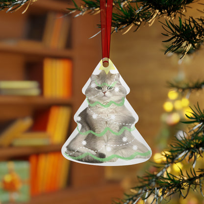 Custom Cat Christmas Tree Metal Ornament