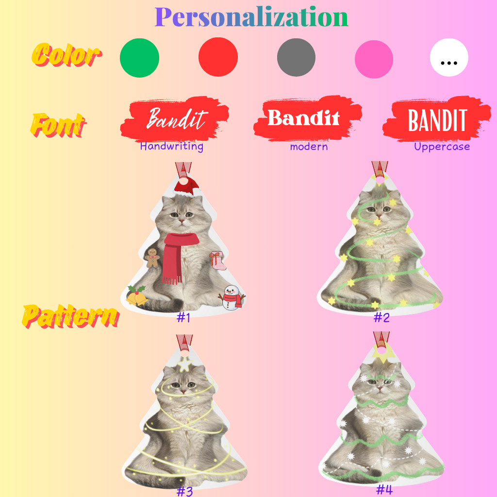 Custom Cat Christmas Tree Metal Ornament