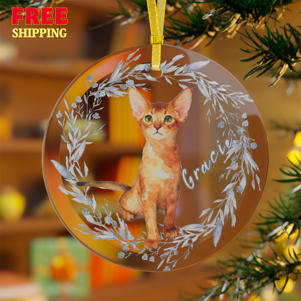 Custom Cat Watercolor Glass Ornaments