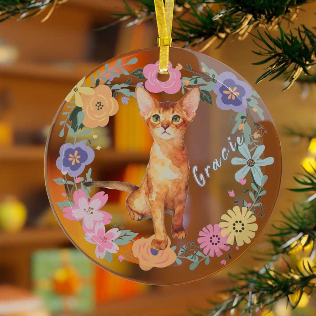 Custom Cat Watercolor Glass Ornaments