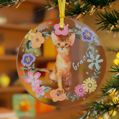 Custom Cat Watercolor Glass Ornaments