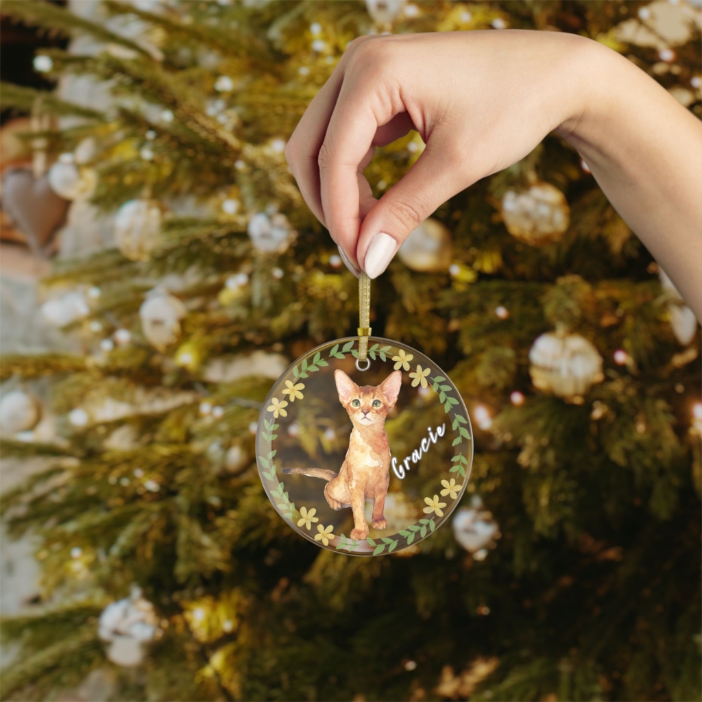 Custom Cat Watercolor Glass Ornaments