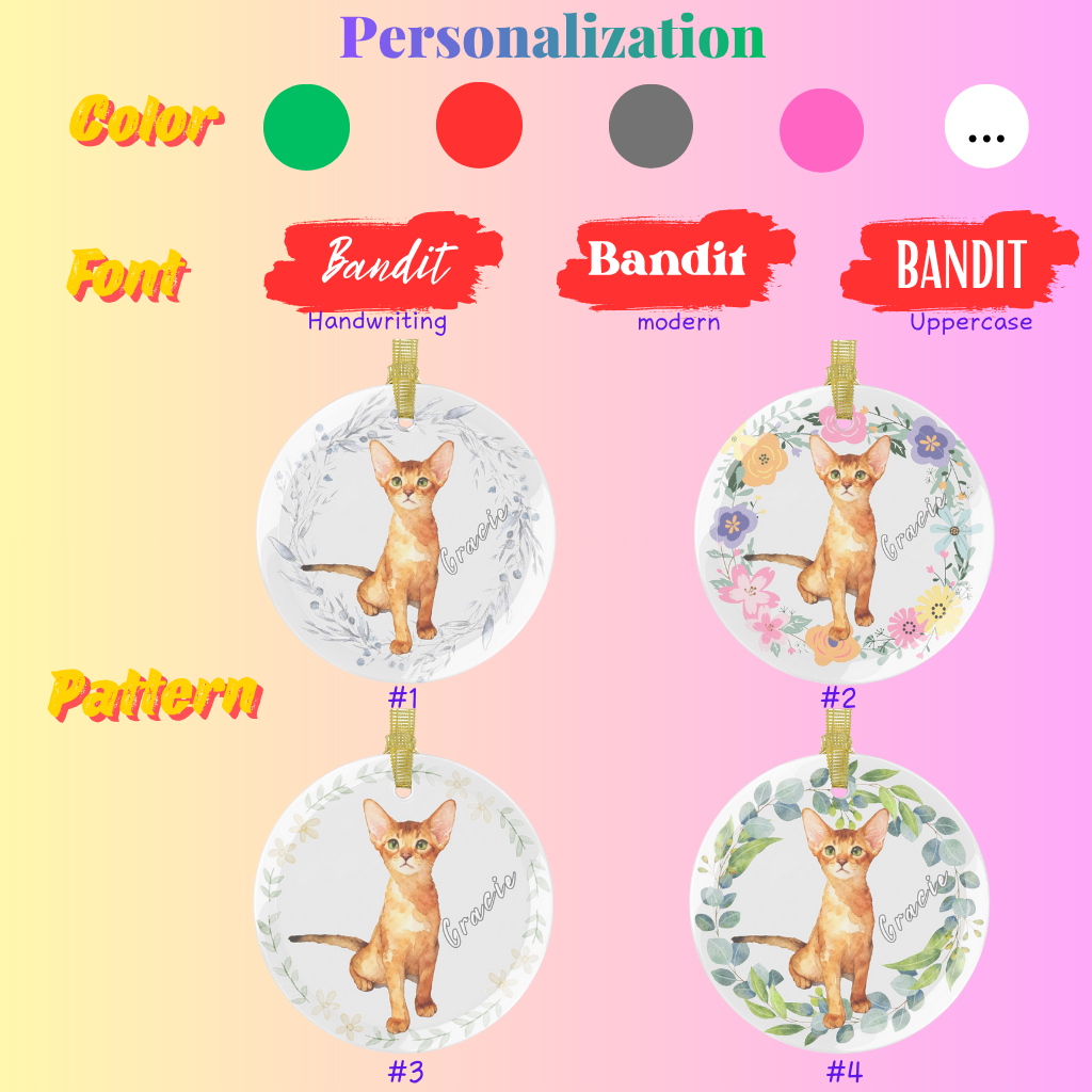 Custom Cat Watercolor Glass Ornaments